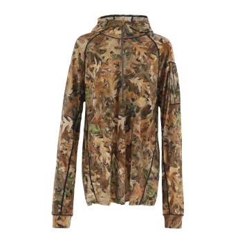 Camouflage Women's Merino Wool Long Sleeve 1/4 Zip Long Length Hoodie