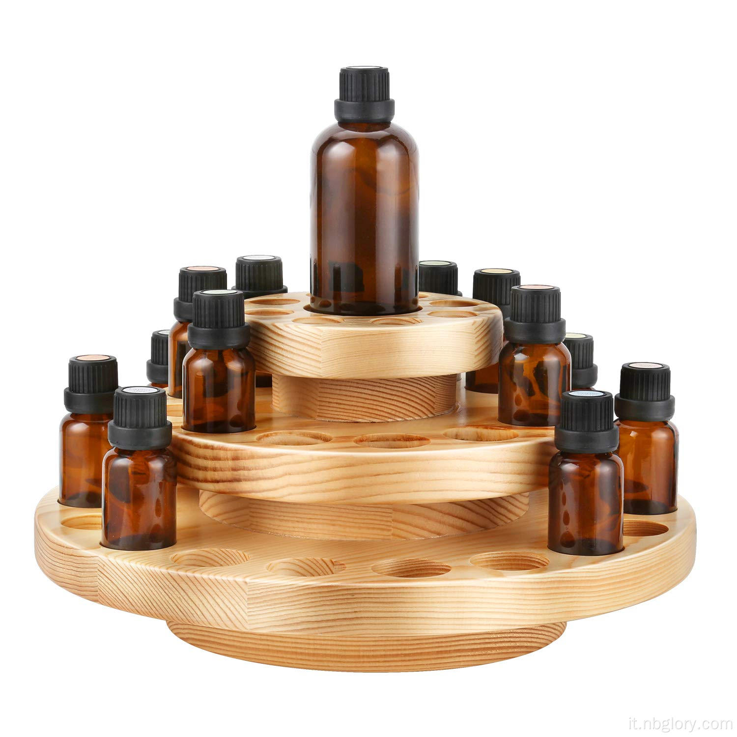 Organizzatore di legno di olio essenziale Organizzatore a 3 strati Contenitore olio essenziale Aromaterapia in legno naturale rotonda rotonda