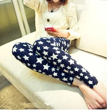 Wholesale Milk Silk Plus Thick Velvet Printed Black Blue Star Warm Pants 9538.