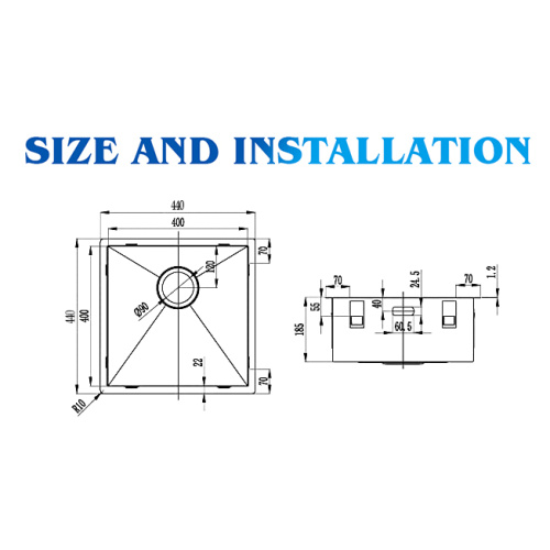 Langlebige handgefertigte Edelstahlspüle für Küche (440 mm)