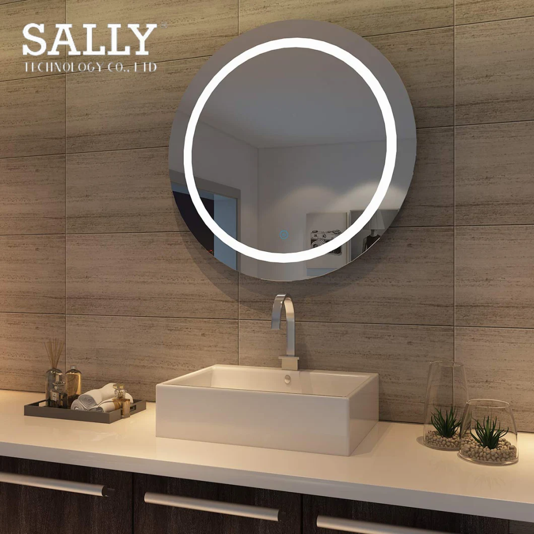 Sally 24 Zoll LED runder Badezimmerspiegel mit Licht Anti-Beschlag dimmbar wasserdicht an der Wand befestigter runder Spiegel Schminkspiegel Make-up beleuchteter Spiegel