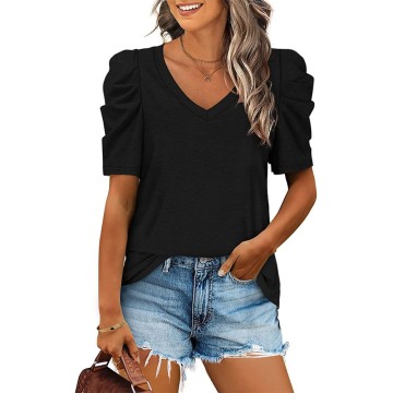 V-Neck Short Sleeve Cotton Top tshirt knitted
