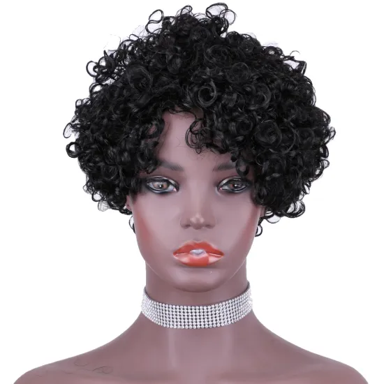 Jerry Curly Wig Beesoul Wholesale 8 inches Jerry Curly Human Hair Wigs with Bangs Full Machine Made Toupee for Black women