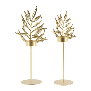 Hot Selling Custom Metal Unique Leaves Design Long Stem Floor Candle Holder for Nordic Luxury Home Decor