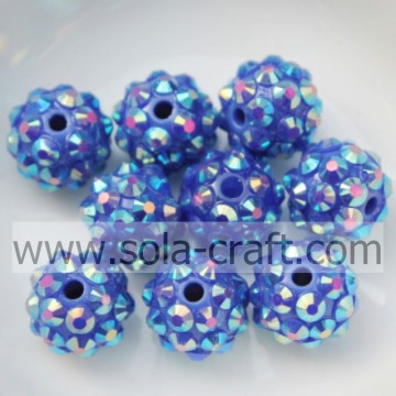 Vente en ligne Perles strass en résine solide avec perles brillantes bleues AB 10 * 12MM