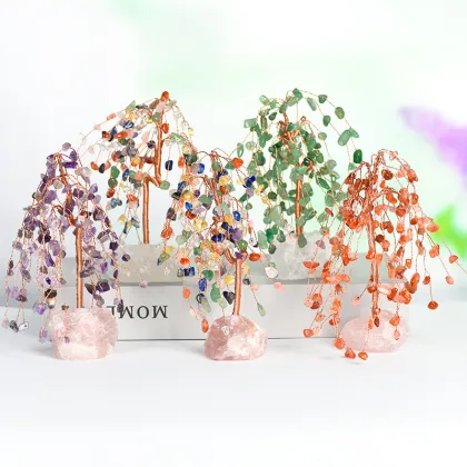 Raw Rose Quartz Raw Stone Copper Tree Rose Quartz Base Ornament