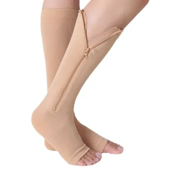 Men's and Women's Compression Socks - Toeless Nylon Athletic Socks with Zipper for Nurses and Sports