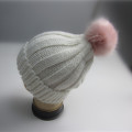 Venta al por mayor Pink Pompom Rib Knit Toque