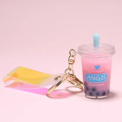Kawaii Plastic Boba Tea Keychain with Strap