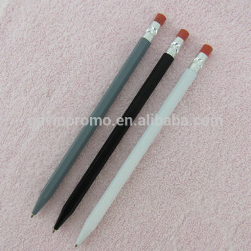 Hexagonal plastic pencils with eraser metal topper, in wood pencil shape