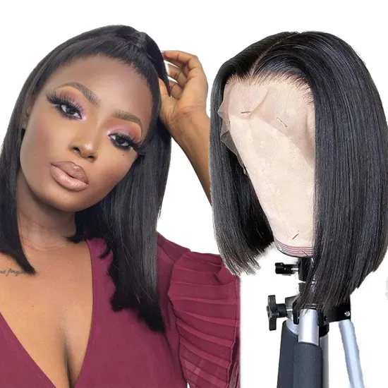 Wholesale large stock 8-14 inch Straight bob wig for black women Brazilian Virgin short hair lace frontal bob human hair wigs