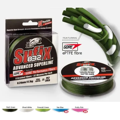 High Quality SUFIX 832 Advanced Superline Braid Fishing Line: 120M, 250M, and 300M in 8 Strands Multifilament