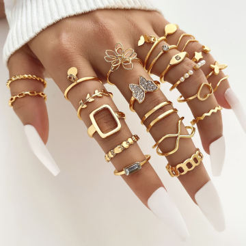 New Trendy 23Pcs Gold Plated Knuckle Ring Set for Girls