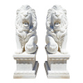 Elegant White Marble Lions Premium Garden Sculpture