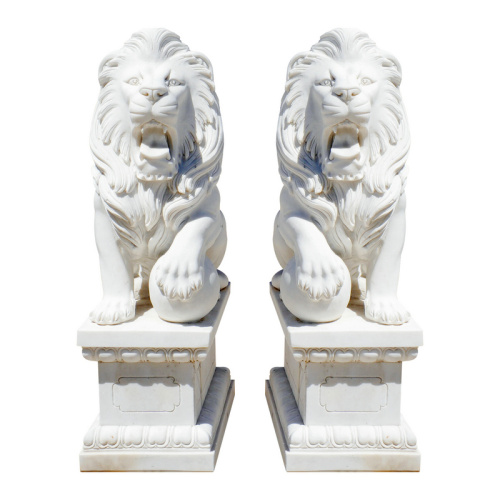 エレガントな白い大理石のライオンズプレミアムガーデンの彫刻