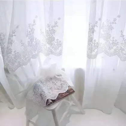 Pastoral Style Nordic Embroidered Lace Curtains for Living Room
