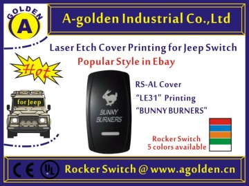 Carling Style 12V/ 24V LED Rocker Switch T85 15A Waterproof Cover "L" type BUNNY BURNERS writing