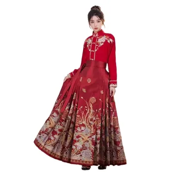 2024 New Chinese Style Red Horse Face Skirt for Women - Oversized Heavy Industry Wedding Costume