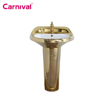 Golden Ceramic Bathroom Basin with Pedestal for High Temperature Firing