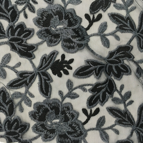 Two Tone Double Borders Flower Embroidery Fabric