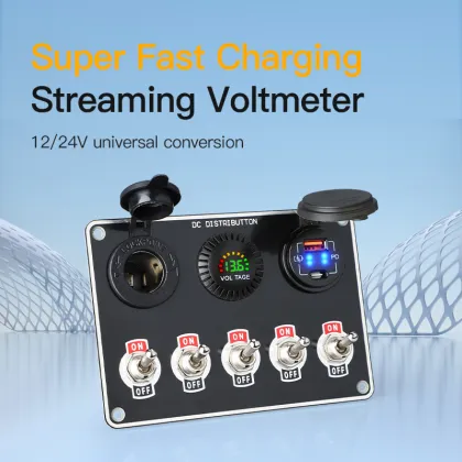Factory Supply LED Voltmeter USB C A  5 Gang Toggle Switch 12v marine switch panel
