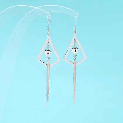 Silver 925 Geometric Statement Earrings Tassel Earrings