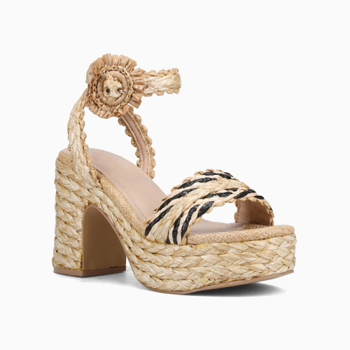 Straw Wedge Sandals with Ankle Strap for Women