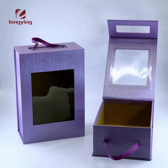 pvc window paper shoe box with ribbon handle gift boxes wholesale