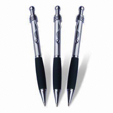 Ballpoint Pens with Rubber Grip and Silver-painted Tube, Made of Copper