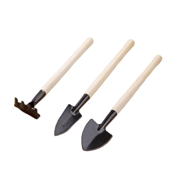Mini Bonsai Gardening Tool Set - 3Pcs Stainless Steel Shovel and Rake with Wood Handle