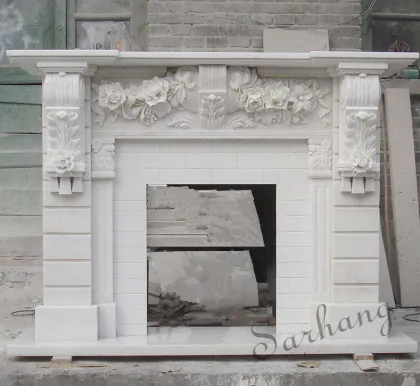 Low Price Fireplace Stoves Wall Fireplace Flower carved White Marble Fireplace