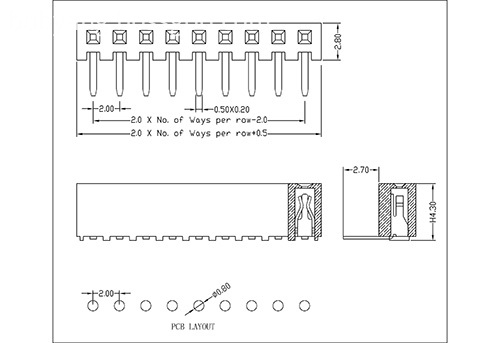 2.0 mm Female Header Single Row  Angle Type H4.3  FHDR01-XXSXXX