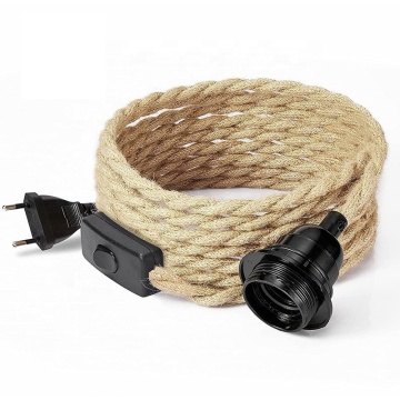 Hemp Rope Triple Pendant Light Kit with Plug-In Lamp Cord Set for Vintage LED Hanging Lamp