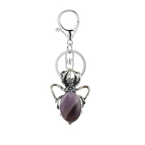 Amethyst 13X18mm Cabs Antique Silver Alloy Spider Pendant Keychain