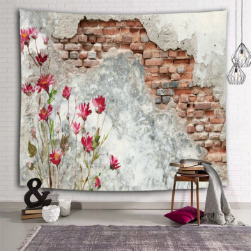 Gebroken bakstenen muur Tapestry Rode bloem Platteland Tapestry muur Opknoping voor woonkamer Slaapkamer Dorm Home Decor