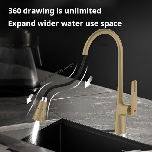 Unique Hot Cold Water Pull-Down brush gold Faucet