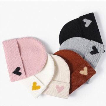 Autumn & Winter New Jacquard Knitted Heart-Shaped Hats with Ear Protection for Adults