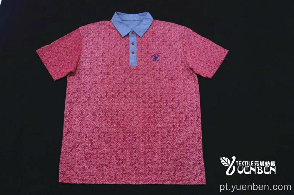 Camisa de malha sólida com impressão e contraste de colarinho