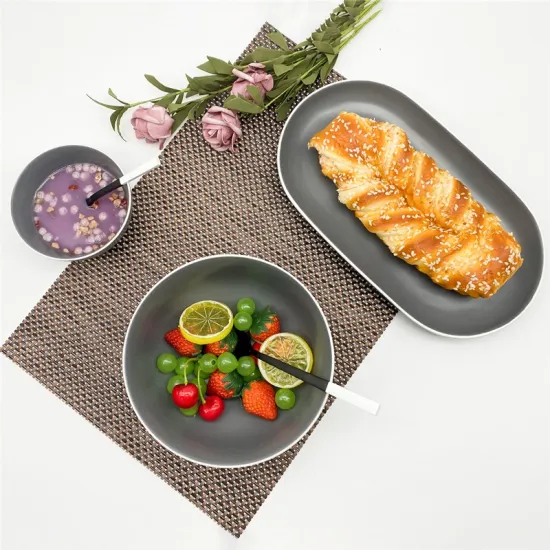 wholesale high quality fruit salad  bowl round ceramic bowl korean style  custom logo porcelain bowls gray for restaurant home