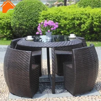 Space-Saving Rattan Table Furniture: Metal Table and Chair Set for Outdoor Use