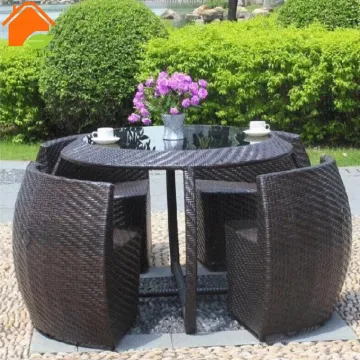 Space-Saving Rattan Table Furniture: Metal Table and Chair Set for Outdoor Use