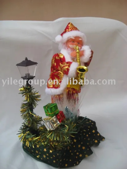 10"santa playing saxophone standon fiber stage/santa claus/eletrical santa
