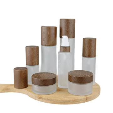 Conjunto de recipientes de cosméticos de garrafa de vidro de bambu escuro de bambu