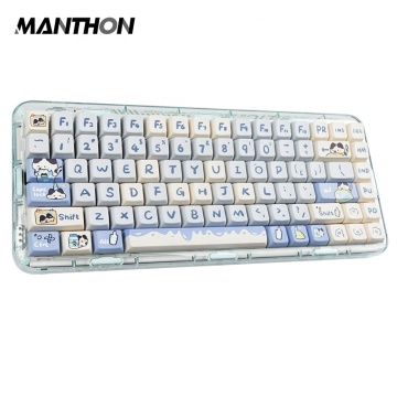 Cute Blue White Cow Meow Keycap Set for DIY Mechanical Keyboards