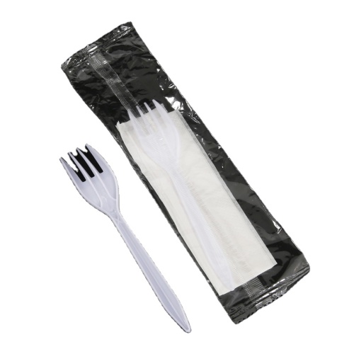 Meddium Weight White Plastic Cutlery Set with Napkin Individually