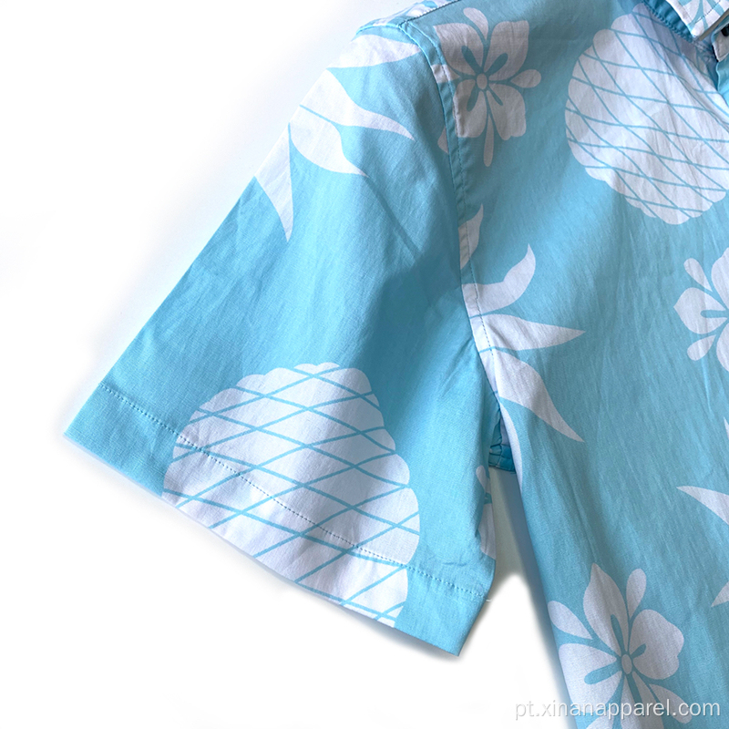 Camisa havaiana de rayon com impressão digital de verão masculino