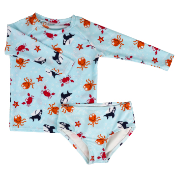 Title: "In Stock UPF 50 Long Sleeve Printed Beach Bikini Swimsuits for Children - Perfect for Holidays