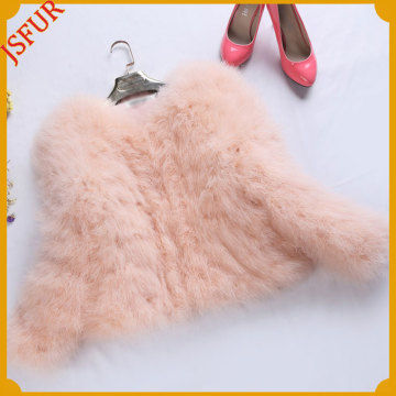 Short Style Long Sleeve Genuine Turkey Coat For Woman Fur Trim