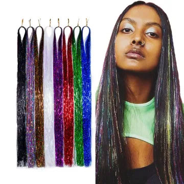 Shiny Straight Hair Tinsel Clip Glitter Hair Extensions Hair Accessories Bulk Colored Party Highlights Glitter Extensions