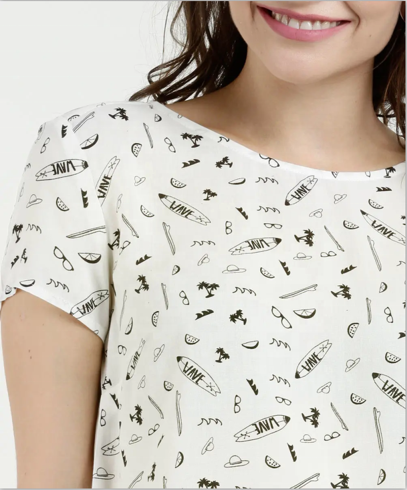 Short Sleeve Beached For Allover Printed Blouse